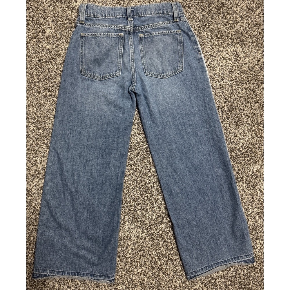 Old Navy High-Rise Super Baggy Wide Leg Jeans Girls 10 Two Tone Blue Raw Edge - Picture 2 of 7